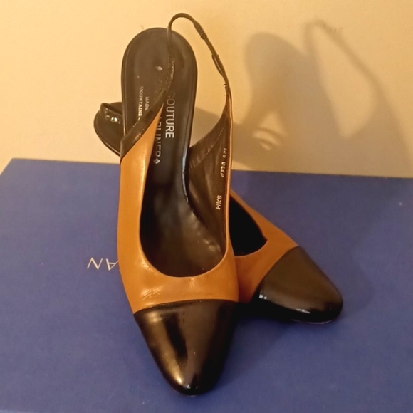 Donald Pliner,camel, and black patent leather  work shoe, Sz.8.5 - Picture 1 of 7